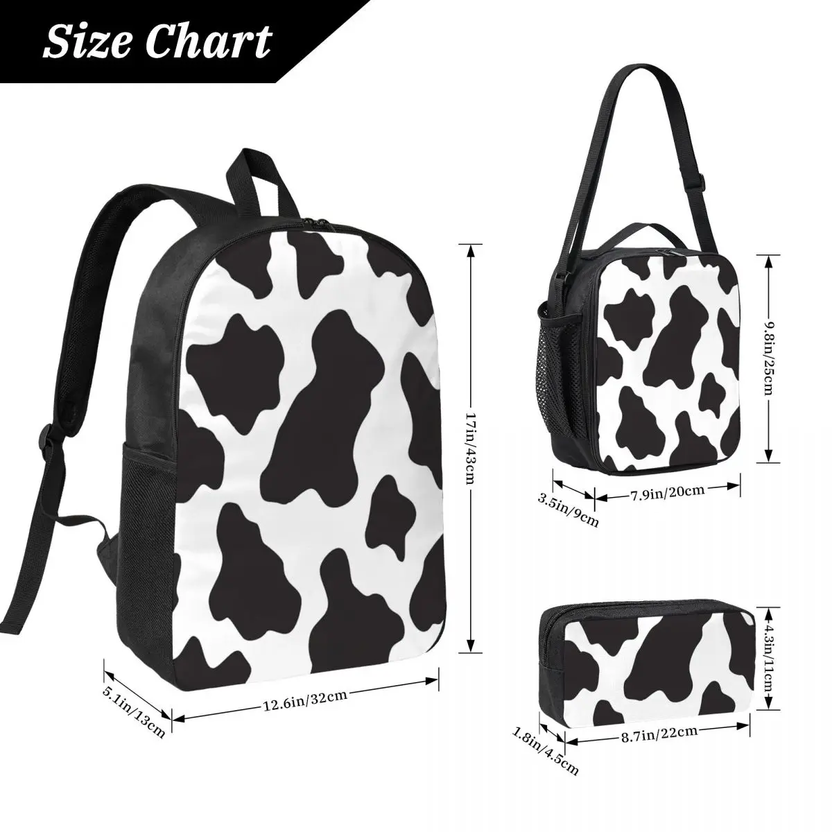 Cow Animal Print Cowboy Country Ranch Backpack Student BookBag School Bag Shoulder Bags 3ps Insulated Lunch Bag Pencil Case