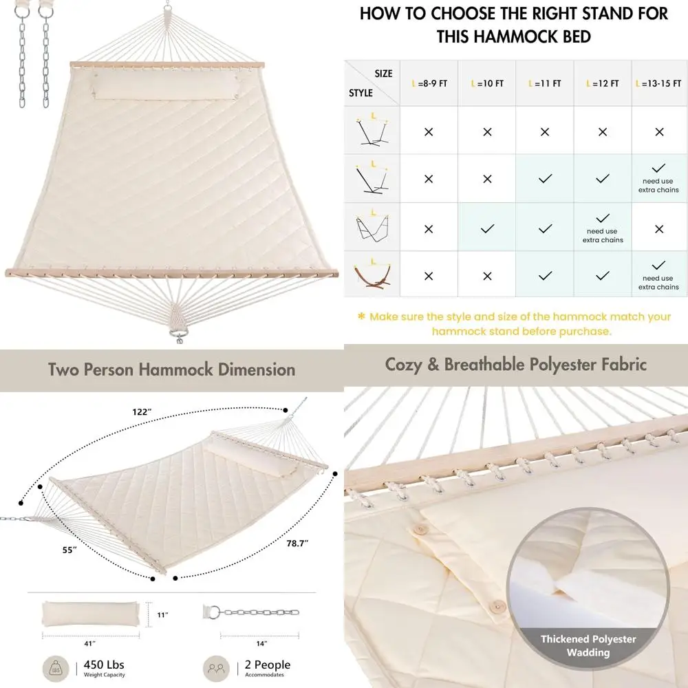

Сверхмощный уличный домашний гамак с распорвателями и съемной подушкой, вместимость 450 фунтов для двух человек