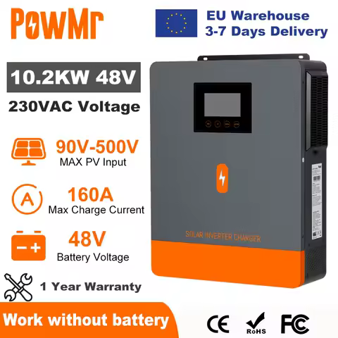 PowMr 10.2KW Hybrid Solar Inverter 48V 220V On Grid Off Grid Inverter Dual Input Dual Output MPPT 160A Solar Battery Charger