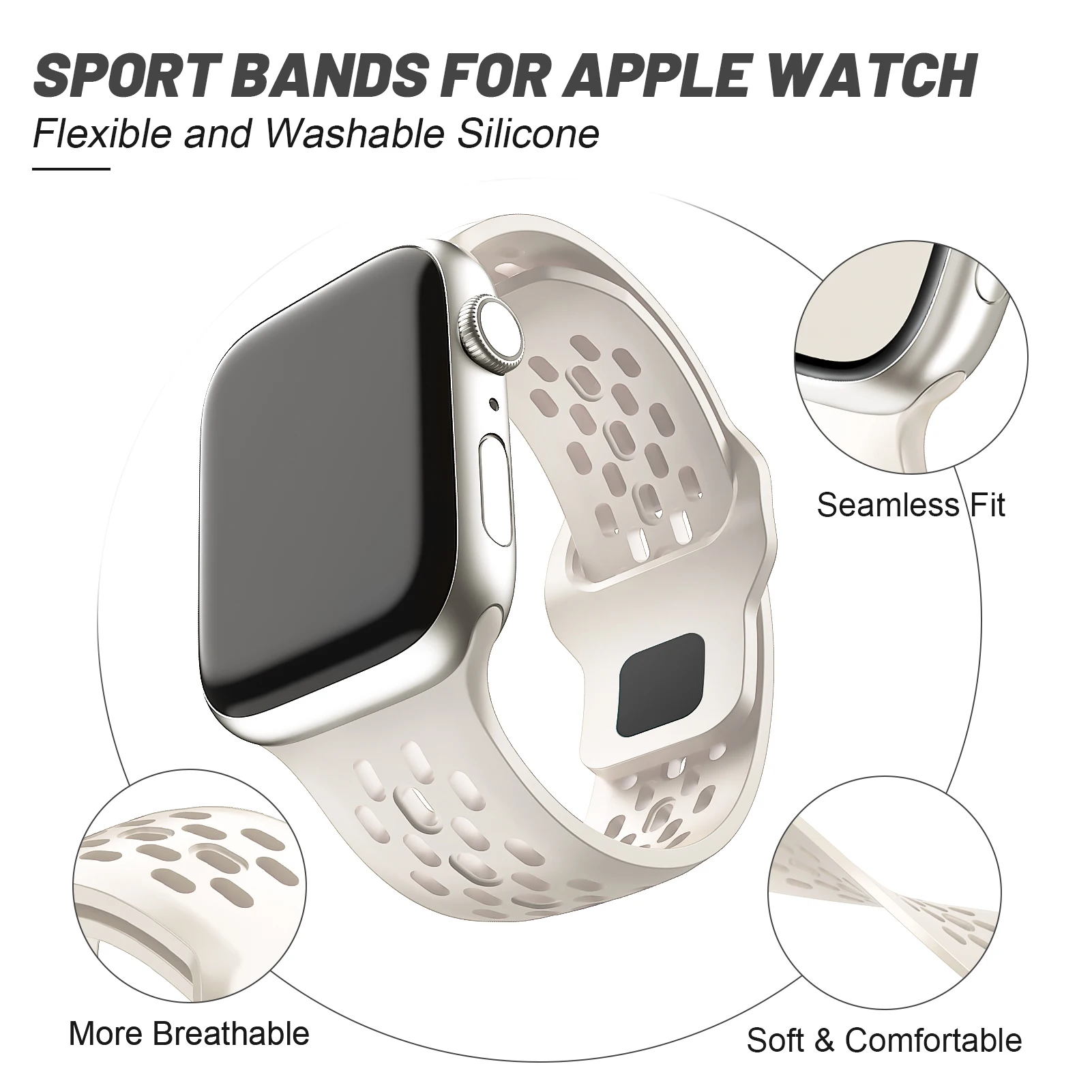 Pulseira de Silicone para Apple Watch, Bracelete, Série iWatch 10, 9, 8, 7, 6, 5, 3, SE Ultra, 45mm, 41mm, 44mm, 49mm, 40 milímetros, 38 milímetros, 42 milímetros, 46 milímetros