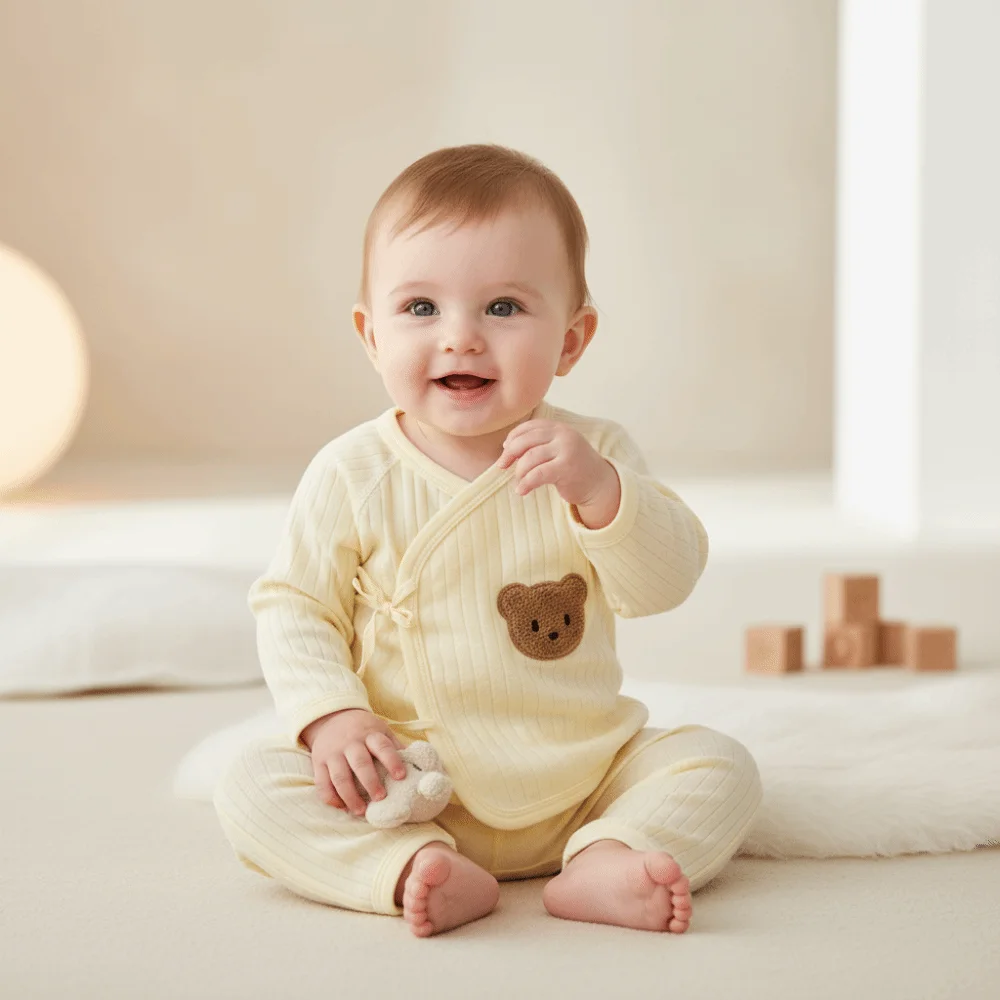2Pcs/set Cartoon Bear Baby Cardigans Sets Soft Cotton 0-6 Months Baby Clothing Sets Breathable Solid colors