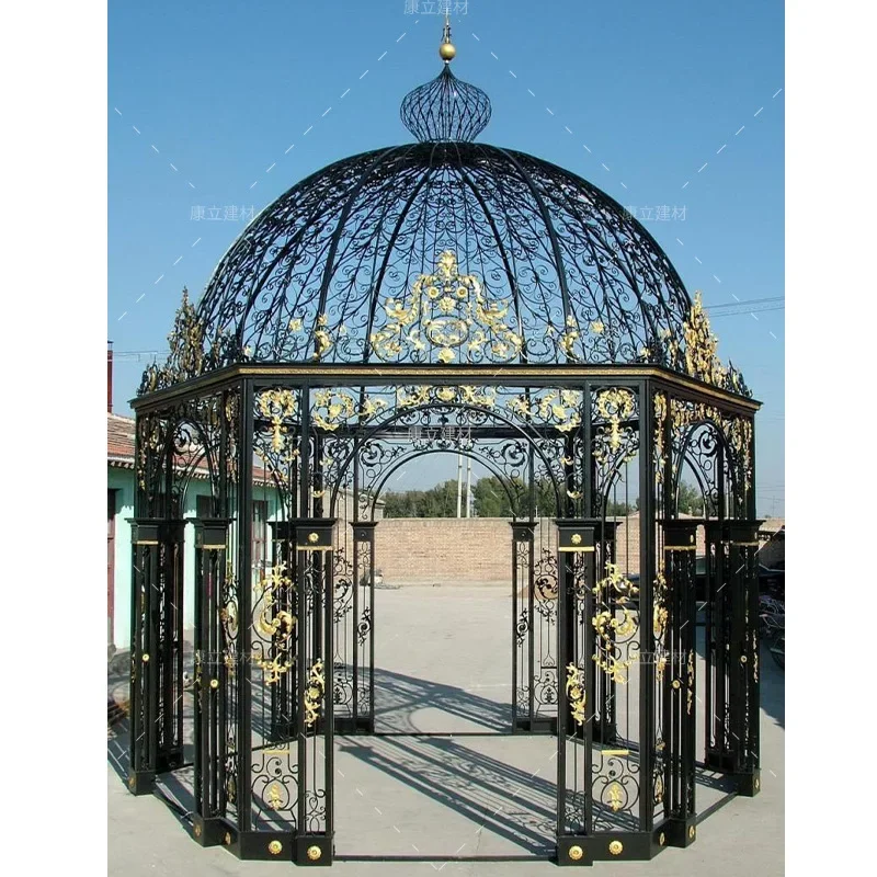 Wrought iron courtyard style gazebo Outdoor attractions clock in rest