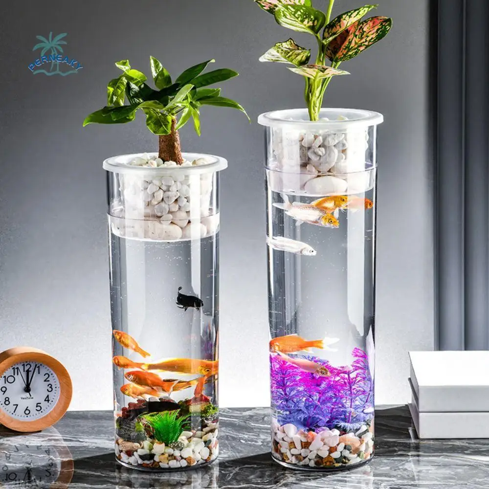 

Transparent Fish Tank Vase Plastic Unbreakable Hydroponic Planter Vase with Hydroponic Basket Cylinder Hydroponic Flower Pot