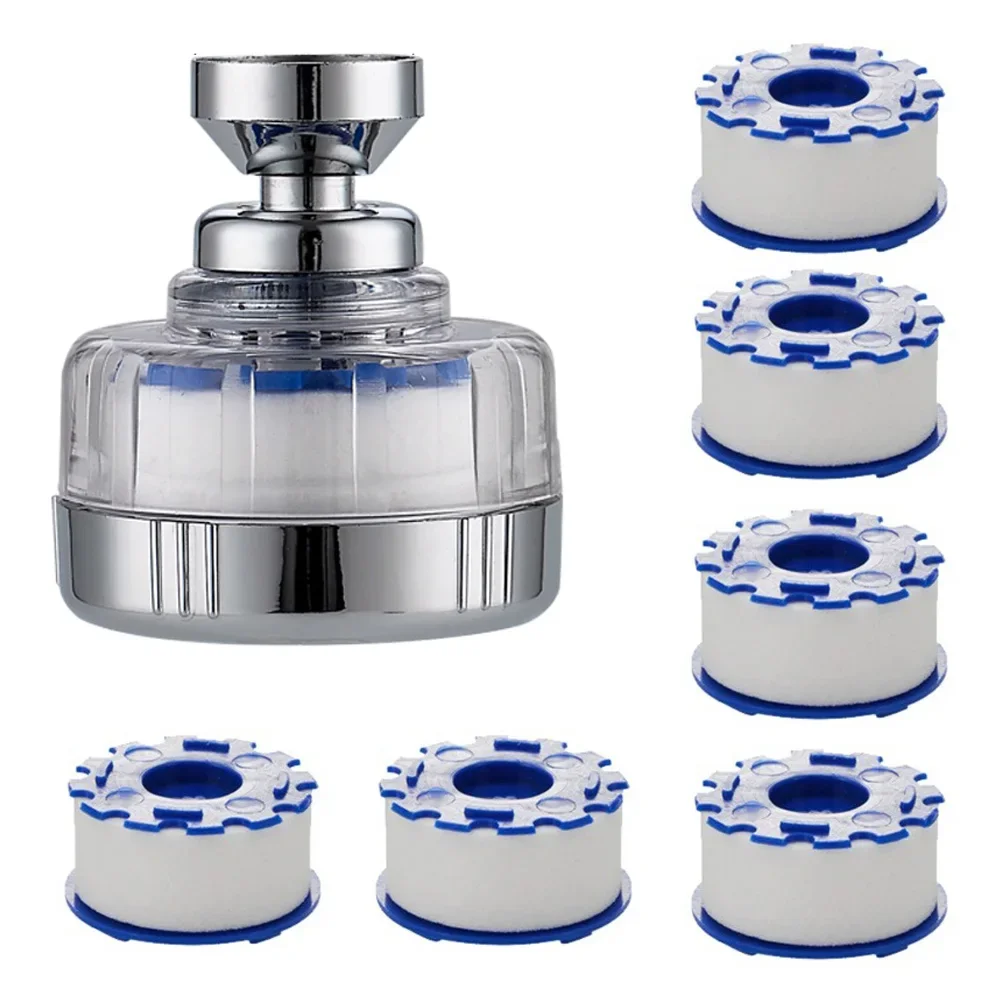 Water Filter with 360 Degree Rotating Nozzle and 6 PP Cotton Filters for Household Tap Installation and Cleaner Water