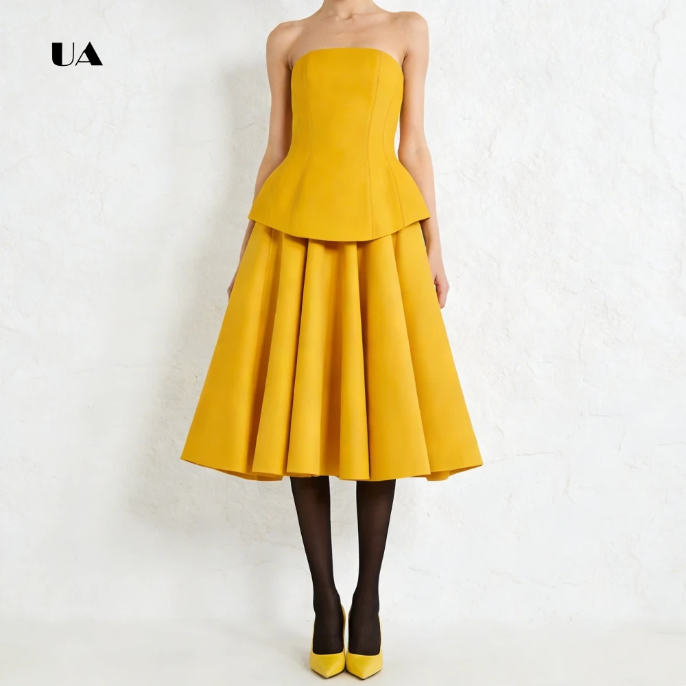 Vestido de baile em camadas ULBYANRY, vestido midi sem alças sólido para mulher, vestido de festa personalizado drapeado sem mangas elegante