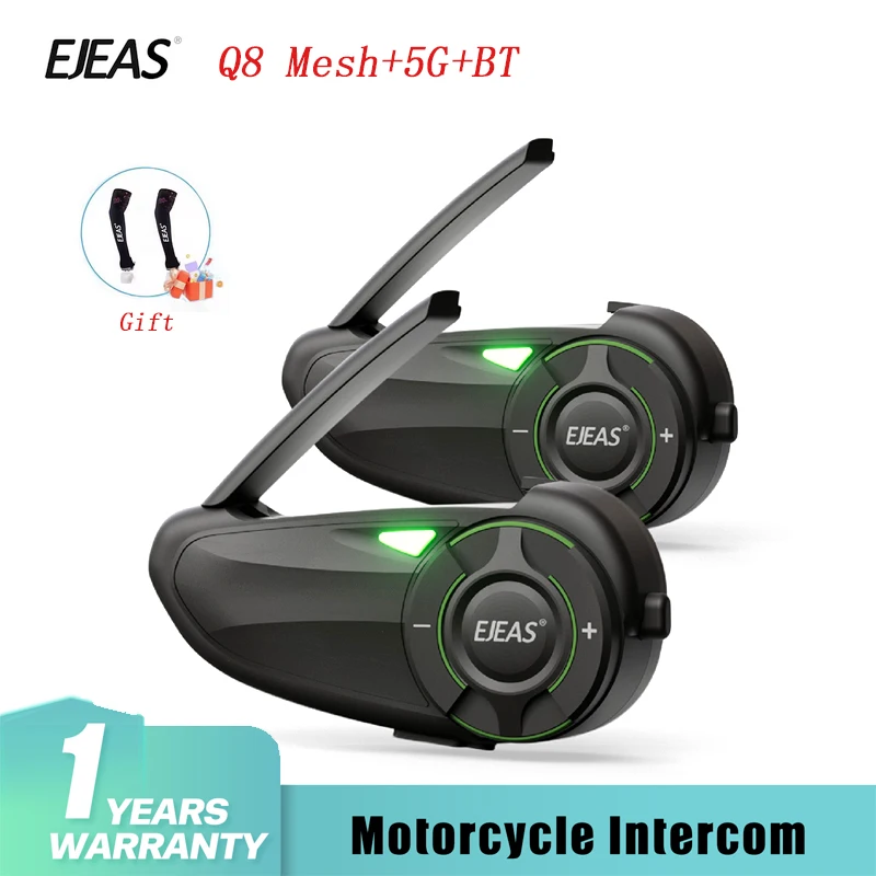 1/2Pcs EJEAS Q8 Motorcycle Mesh Group Intercom Helmet Bluetooth Headset For 6 Riders Talking Interphone Music Sharing FM IP67