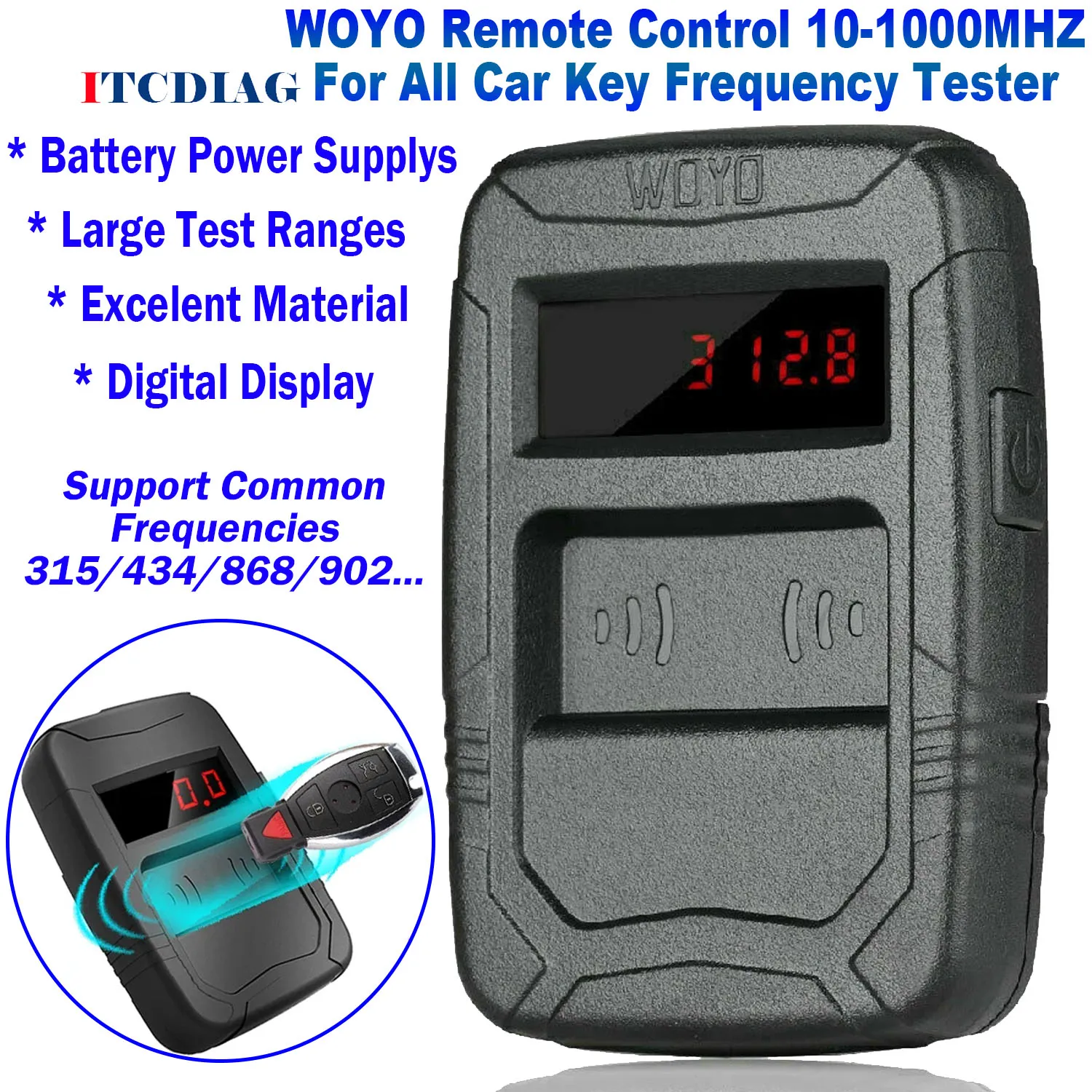 

WOYO Remote Control Detector 10-1000MHZ For All Car Key Frequency Tester IR RF Door TV Remote Inspection Tools, 315,433,868MHZ