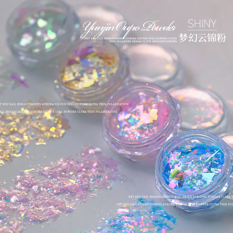 1pc Mermaid Aurora Opal Nail Powder Iridescent Opal Nail Glitter 3D Flakes Irregular DIY Sequins Nail Gel Polish Decoration