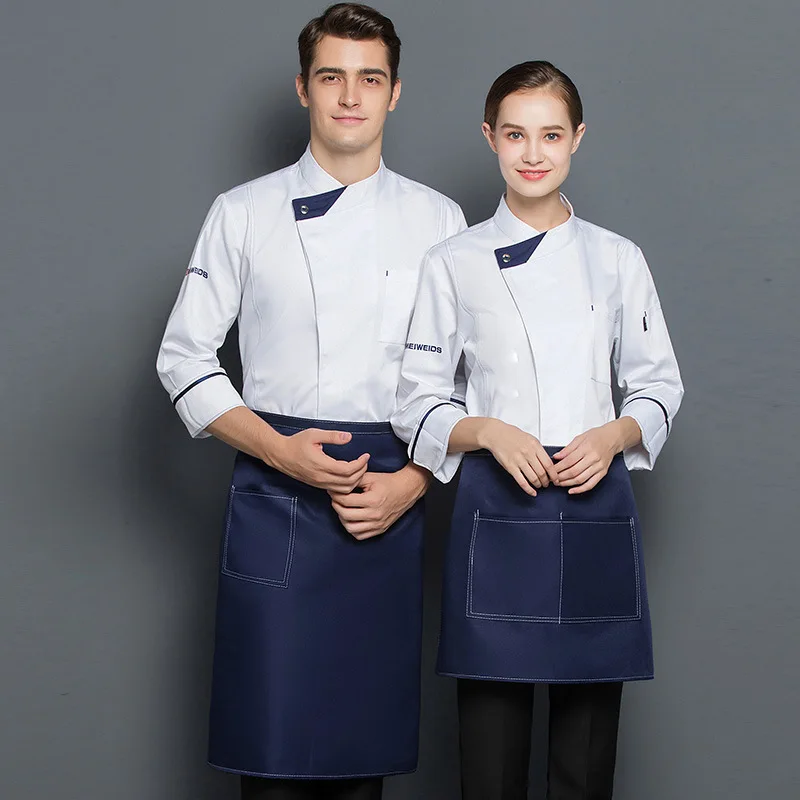 Uniforme de Chef Manga Longa, Roupas de Cozinha, Roupas de Trabalho, Restauração, Hotel, Restaurante Ocidental, Culinária, Outono e Inverno