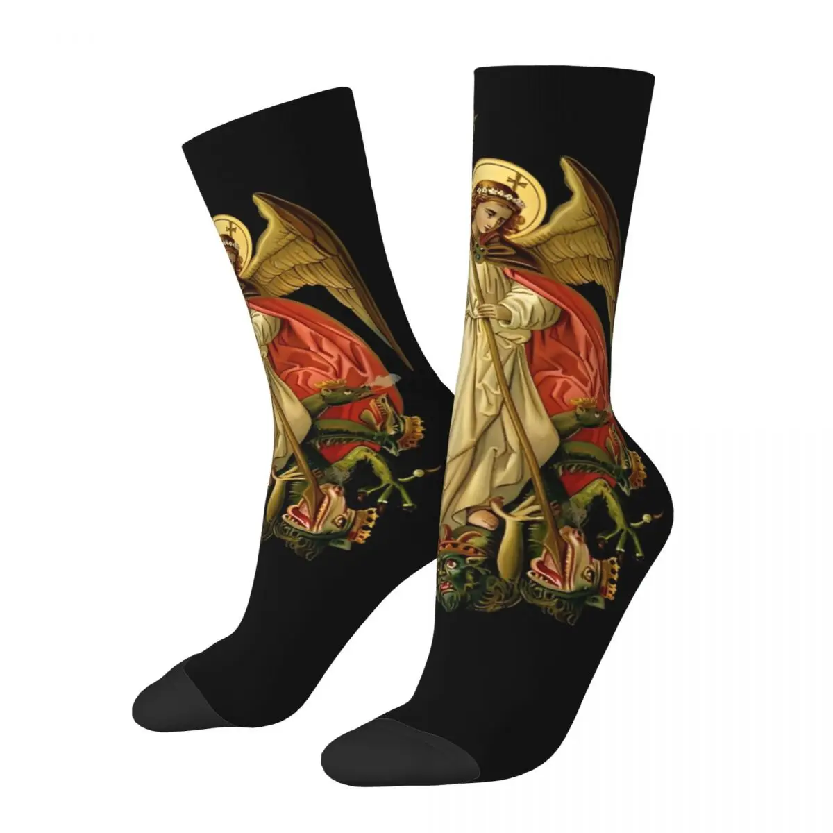 Saint Michael Destroy The Devil Catholic Christian Stockings Christianity Socks Autumn Anti Skid Socks Women Men Warm Soft Socks