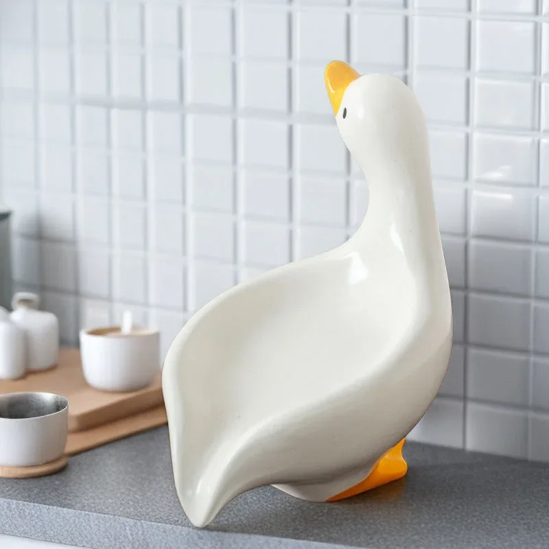 Duck Shape Soap Box Ceramic Drain Plate Tray Creative Soap Holder Non-slip Laundry Soap Dish Storage Case Bathroom Decoration