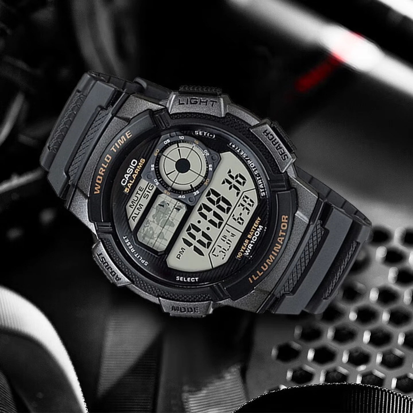 Casio AE‑1000W Series | Men’s Digital Watch | 100M Water Resistant | 10‑Year Battery | World Time | LED Light