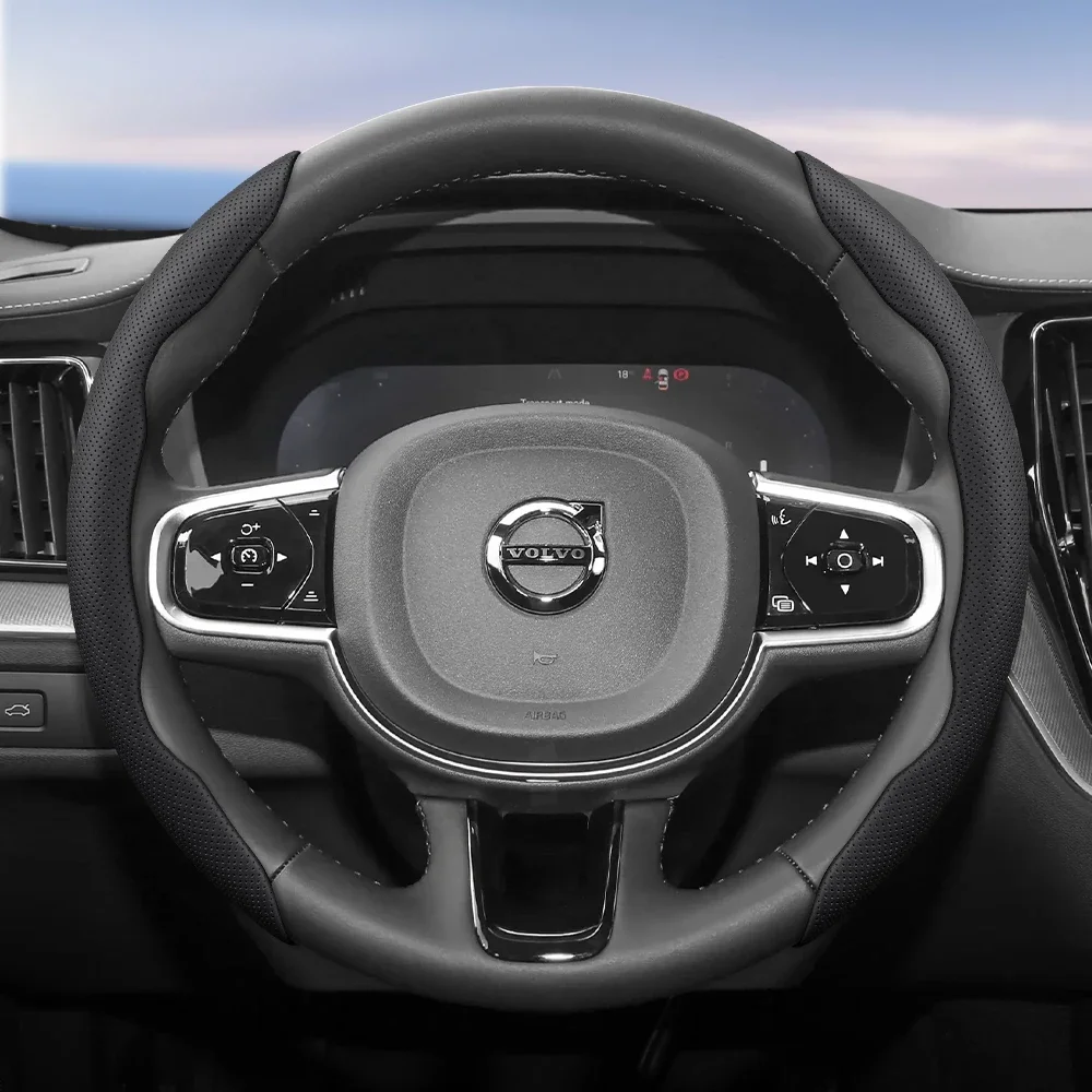 Suitable for Volvo Breathable Holes Leather Steering Wheel Cover Segmented Quick Release Design Non-Slip Durable