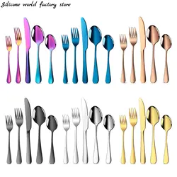 Silicone World 5Pcs Dinnerware Set Stainless Steel Steak Knife Fork Coffee Tea Spoon Flatware Dishwasher Kitchen Accessories