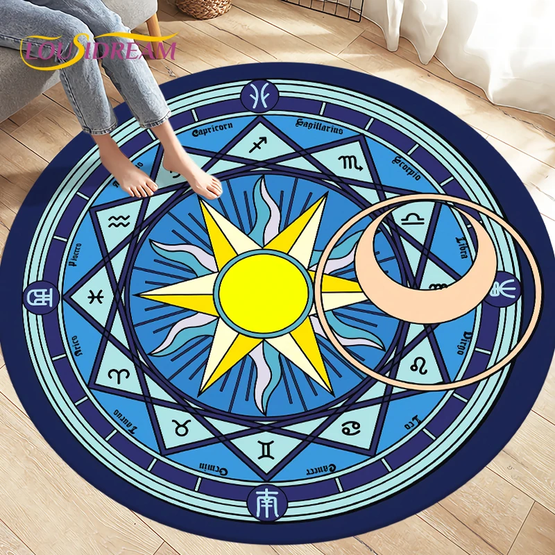 Cartoon Cardcaptor Sakura Magic Circle Area Rug,Round Carpets Rug for Living Room Children\'s Room,Kids Play Non-slip Floor Mats