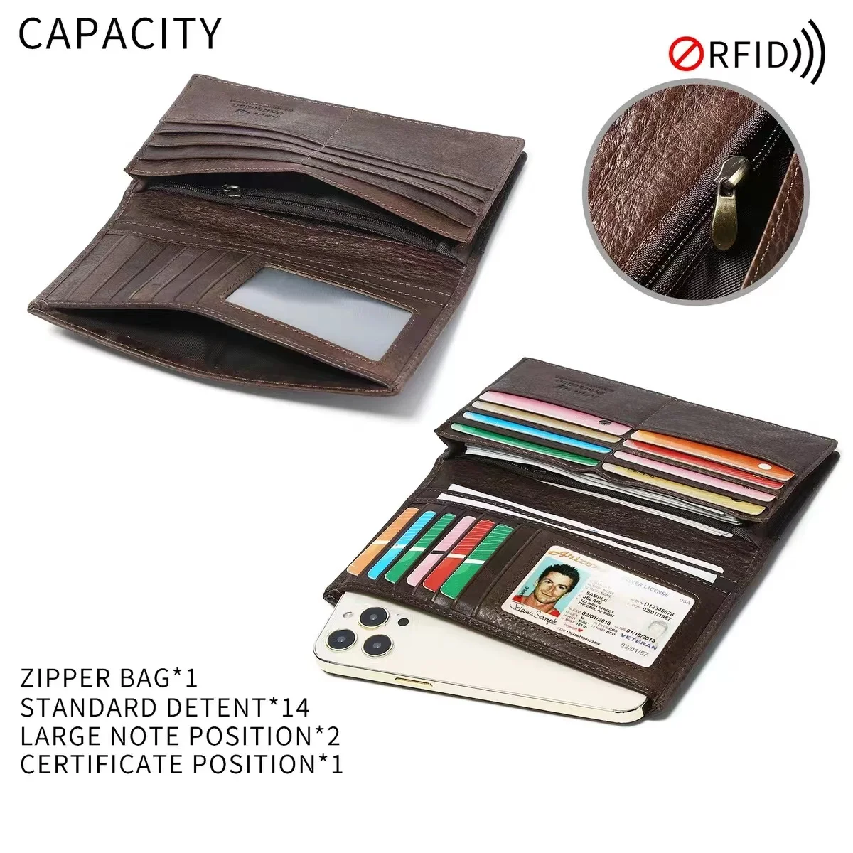 Genuine Leather Wallet High Quality Coin Purse For Men Women Long Clutch Wallets With Cell Phone Bags Large Capacity Card Holder