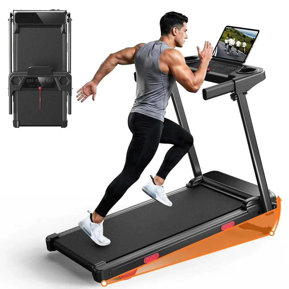 Walking Pad Treadmill with APP, 12% Auto Incline, 3.0HP Brushless Quiet Compact with Handle Bars, 400lbs Shock Absorption,Custom