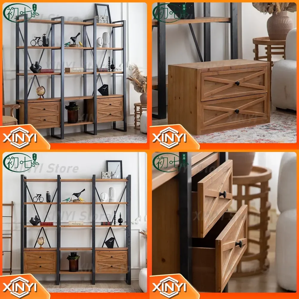 Industrial Style Live Stream Background Display Shelf for Studio Home Office for Wood Bookshelf Tavern Floor Standing Shelf
