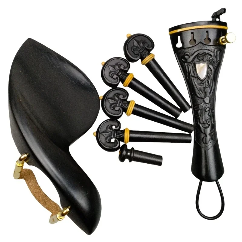 Different Violin set Pegs Tailpiece Chinrest Endpin Carved Fiddle Accessories Fittings Ebony Jujube Wood Pearl Shell Inlays