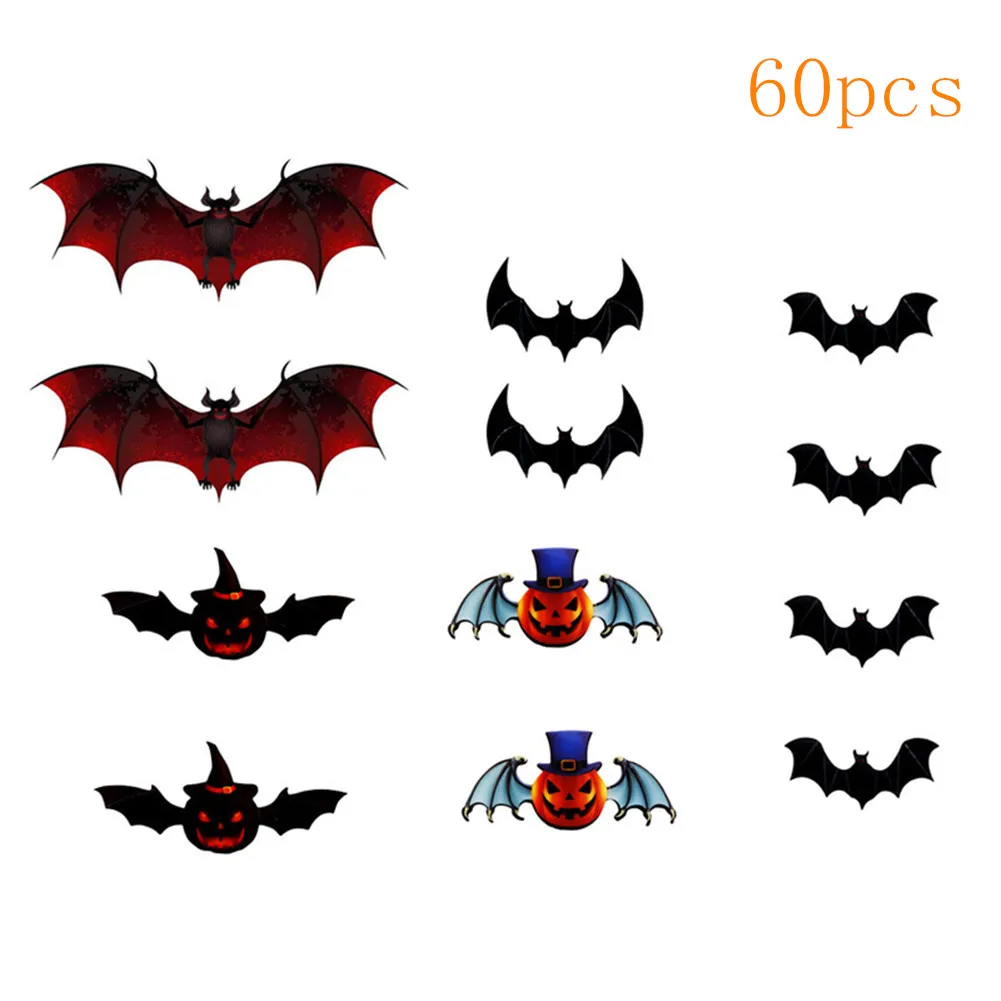 60pcs/set Pvc Bat Pumpkin Wall Sticker Three-dimensional Home Decoration Wall Sticker