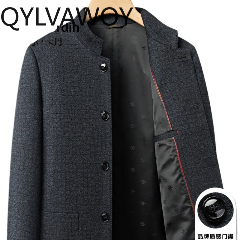 

QYLVAWOY 2022, осенний высококачественный мужской деловой повседневный костюм с воротником-стойкой для папы Чжуншань, куртка в китайском стиле, верхняя одежда LJ2706