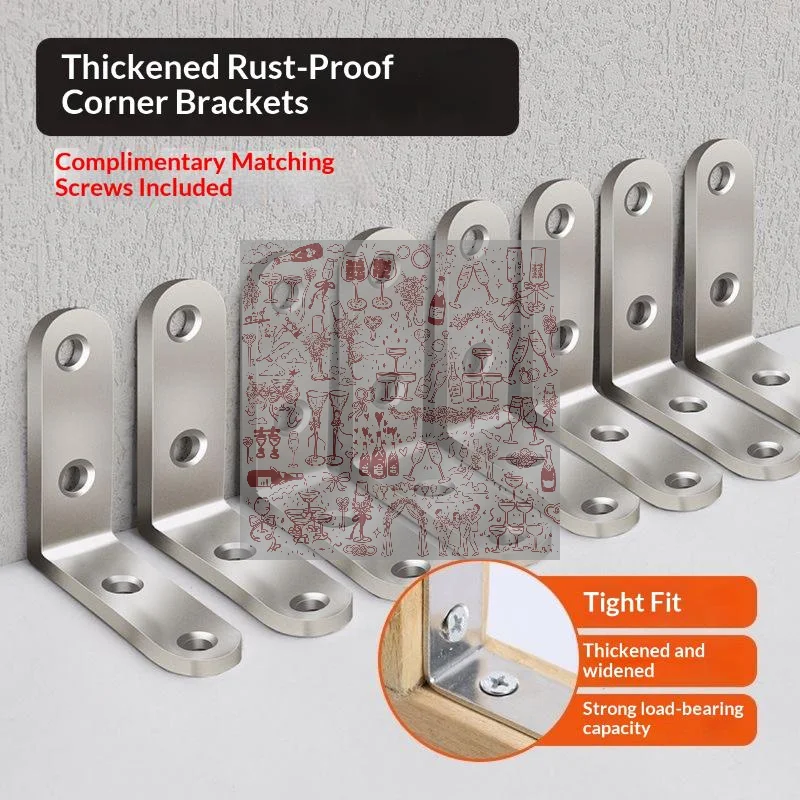 50Pcs L-Shaped Bracket Hardware 90-Degree Right-Angle Brackets With Screws For Wooden Shelves Chairs Accessories