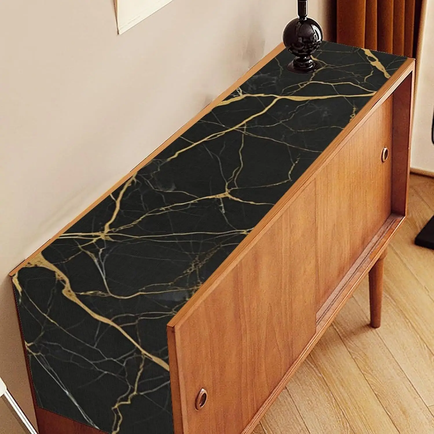 Black Gold Marble Linen Table Runner Dresser Scarves Table Decor Washable Kitchen Dining Table Runner Holiday Party Decor