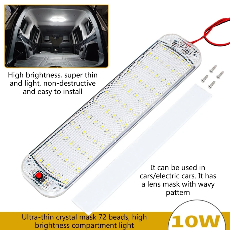 

1pcs 12V-80V 72LED Roof Light Interior Light Bar Strip Light With Switch LED Car Interior Lamp Light Camper Bus Motorhome 10W
