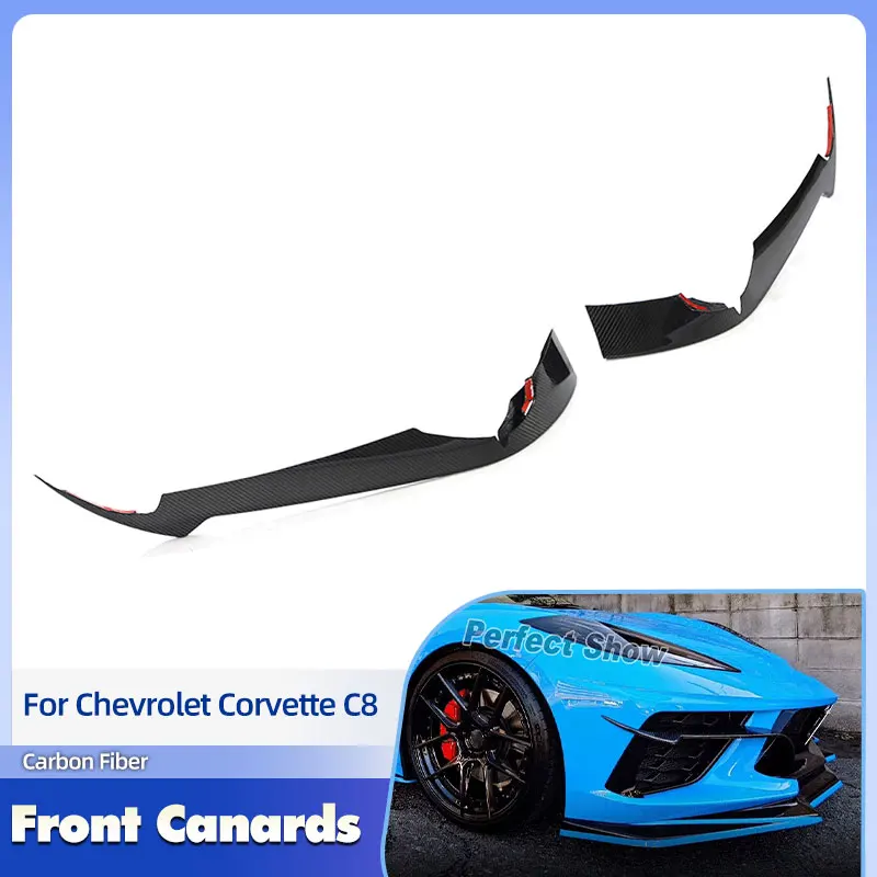 

Car Front Bumper Canards Carbon Fiber for Chevrolet Corvette C8 Stingray Z51 Coupe 2020-2023 Racing Air Vent Fins Body Kits FRP
