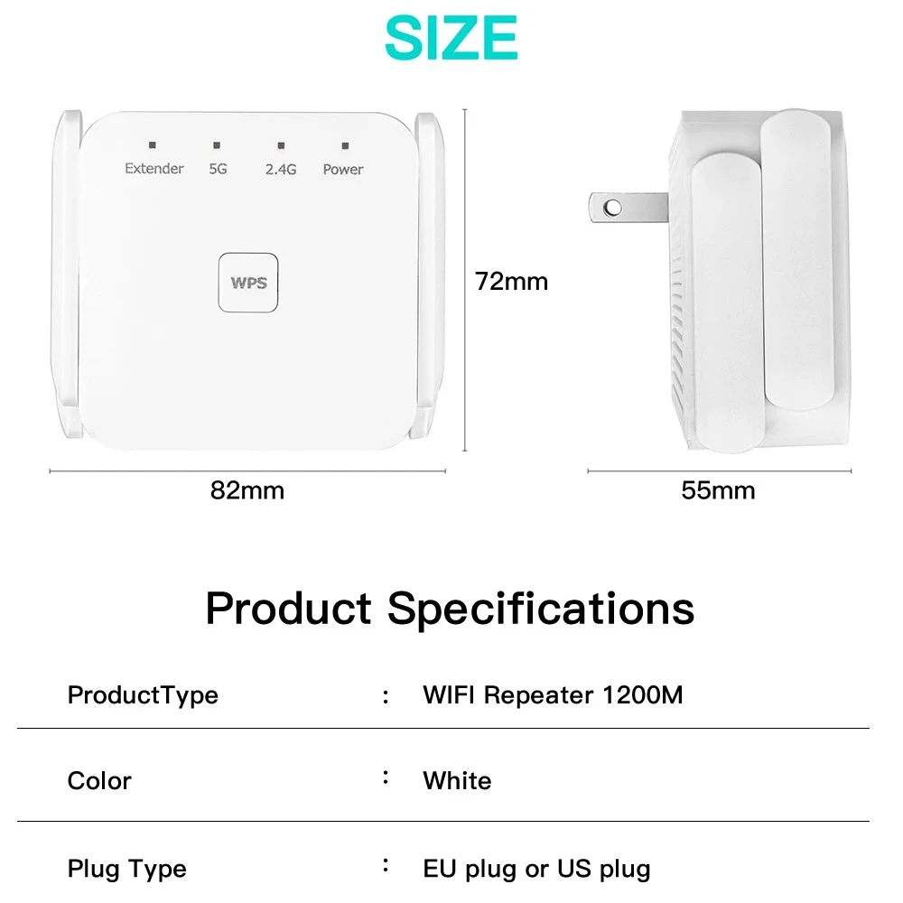 Imagem -05 - Repetidor Wireless Wifi 1200mbps 2.4 Ghz 5ghz Amplificador de Sinal Extensor Rede Wlan Wifi Repetidor