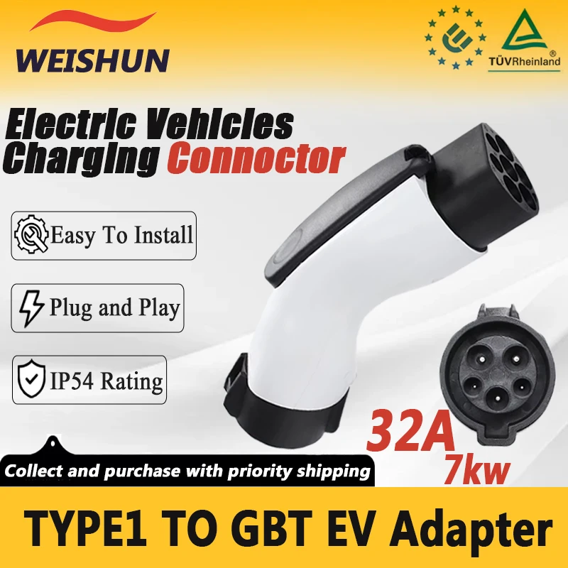 32A 7KW Type1 para GBT Adaptador EV Adaptador de carregamento J1772 para GBT para carro elétrico BYD