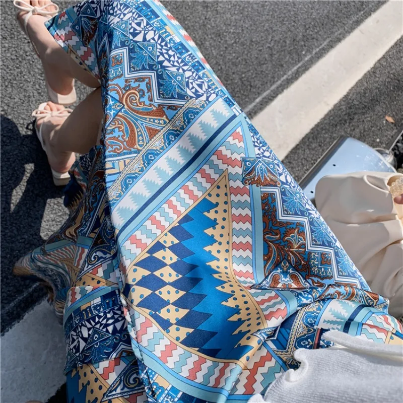 

Women's Half-length Sundress Tai Ethnicity Print Sunscreen Wrap Beach Vacation One-piece Belted Skirt Retro Style Standard Fit