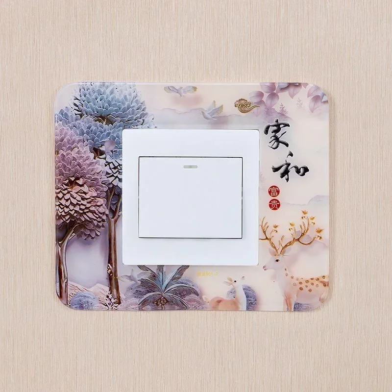 Chinese Style Acrylic Socket Switch Sticker, Wall Stickers, Home Decor, Living Room Decoration, Light Switch Cover Plate, H021