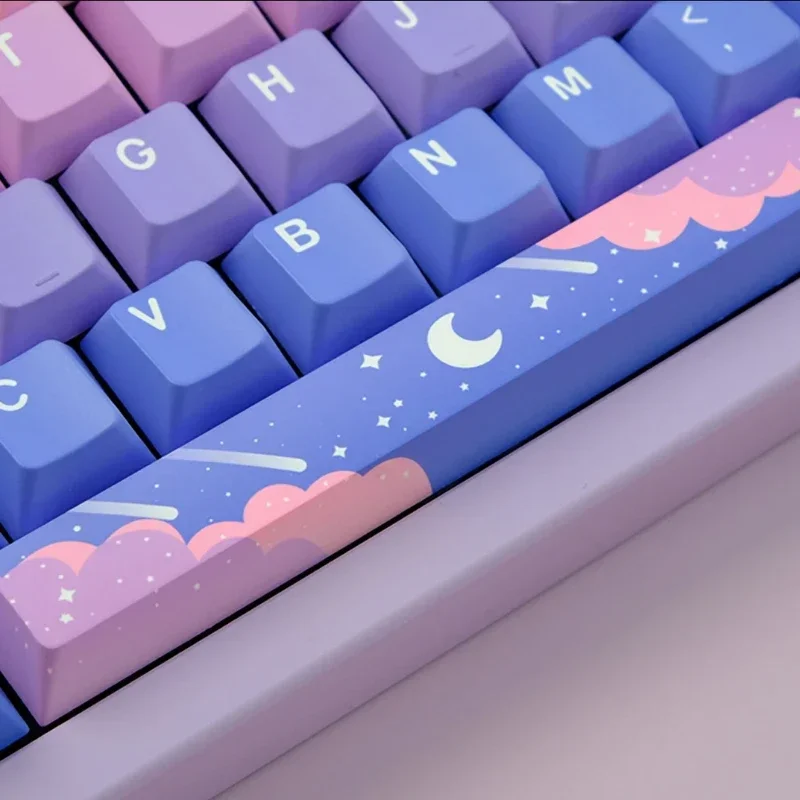 Imagem -03 - Estrela Lua Tema Keycap Conjunto Gradiente Rosa Azul Keycaps Pbt Personalizado Cereja Retroiluminado Chave Boné mx Teclado Mecânico 136 Peças