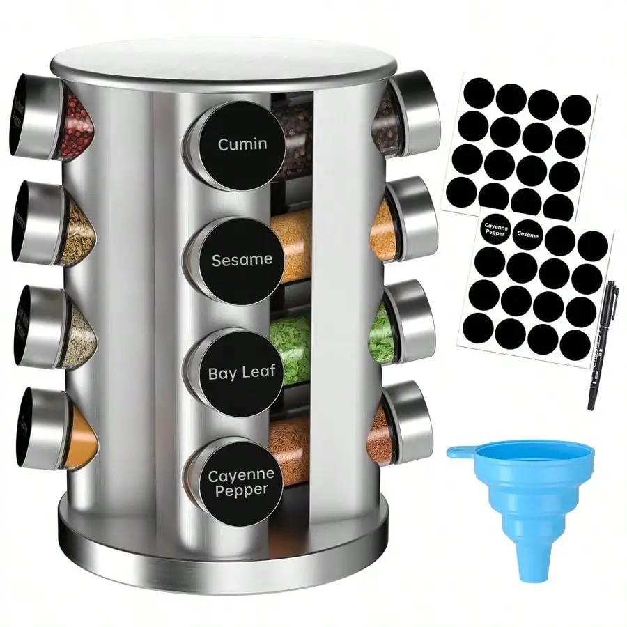 

Local DeliveryEnhanced 16-Compartment Stainless Steel Rotating Spice Rack Organizer For Kitchen Countertop,
