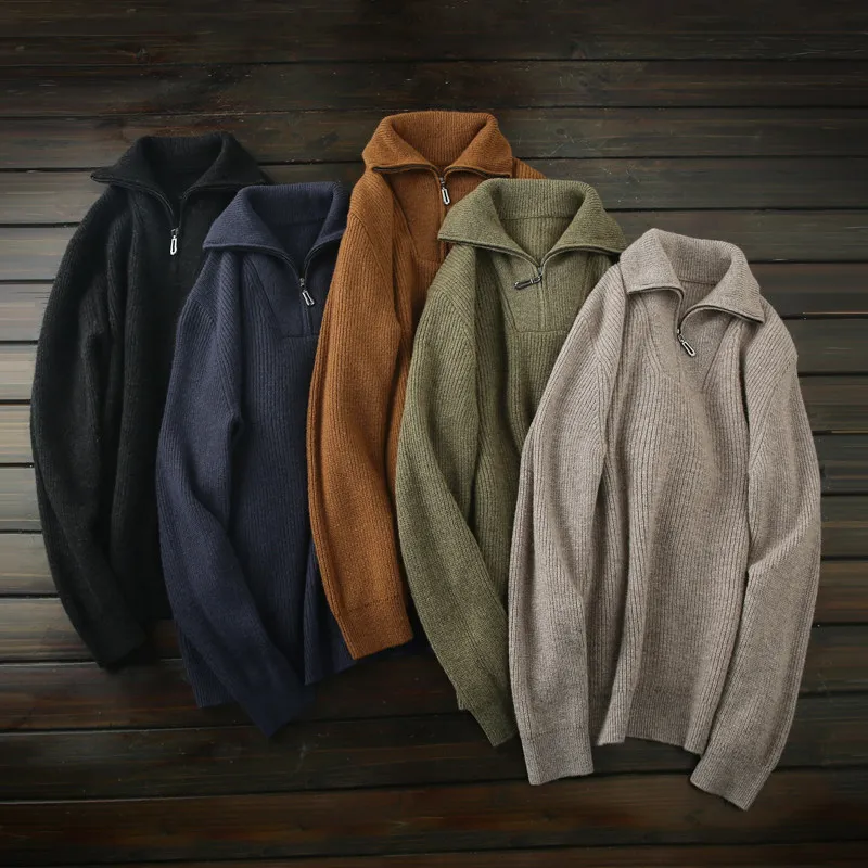 

Полный шерстяной вязаный свитер с лацканами и полумолнией, утолщенный свитер, куртка-свитер