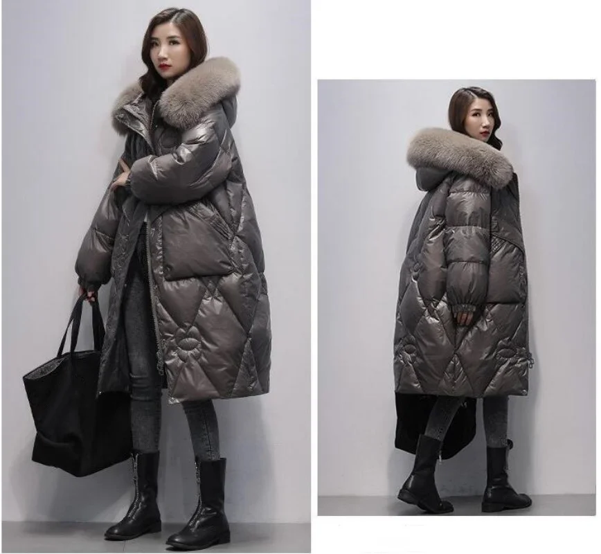 Women's Down Jacket Thickened In Winter for Warmth Retention Women's Medium Long Fashionable Smooth Washfree Loose Down Coat
