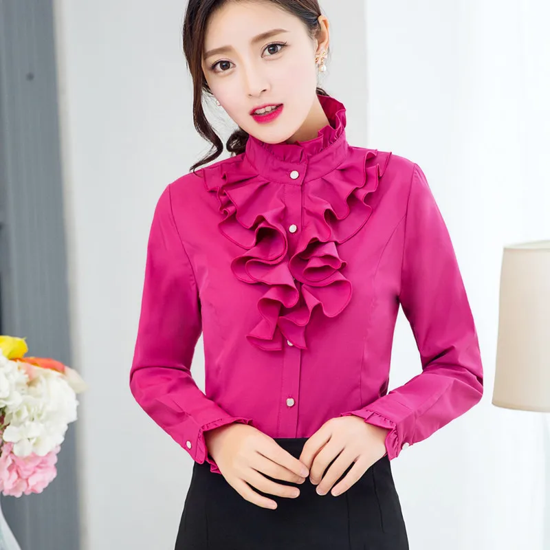 Temperament Standing Collar Blouse Women Long-sleeved 2023 Spring Clothes New Bottoming Shirt Slim Top Office Fashion Elegant