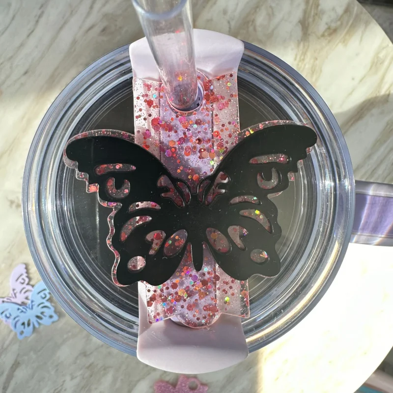 30/40 oz Tumbler tags For Stanley Glitter Bottom Butterfly Popsicle Cup Straw Label Gifts for Colleagues