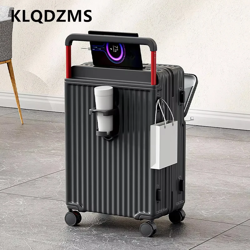 KLQDZMS USB ชาร์จกระเป๋าเดินทางเปิดด้านหน้า Boarding Case แล็ปท็อปรถเข็น 20 "22" 24 "26 นิ้ว Multifunctional กระเป๋าเดินทาง