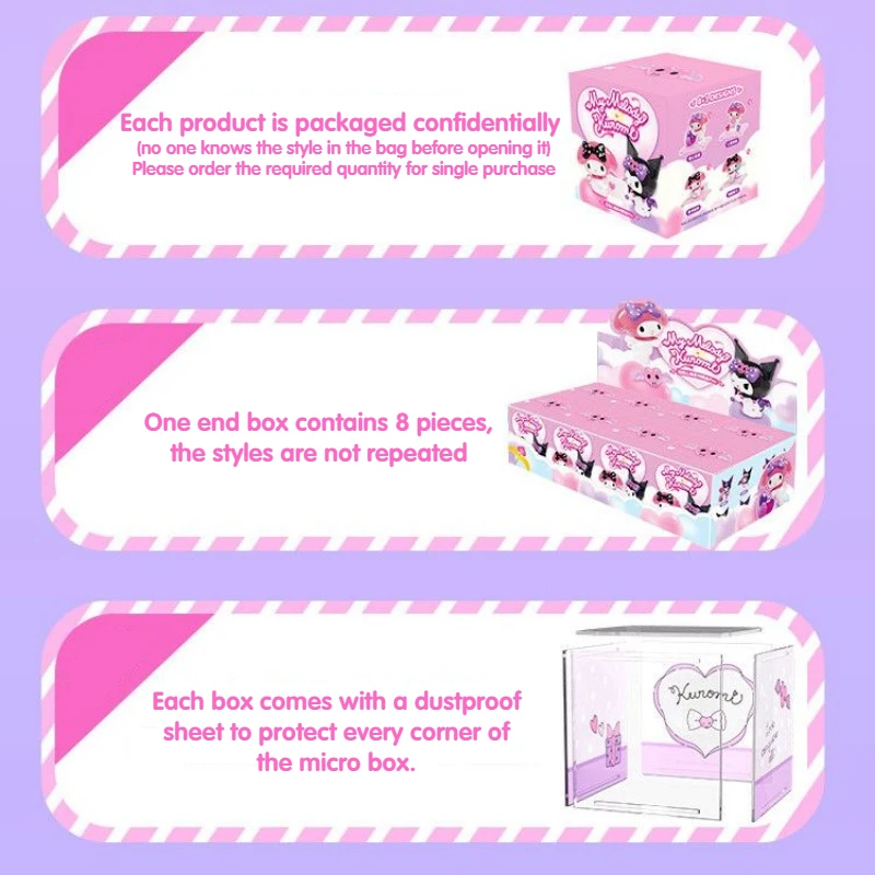 Echte Sanrio Liebe Herz Serie Blind Box Kurome Micro Box meine Melodie Ornament Figur Mädchen Geschenk Spielzeug Sammlung Hobby