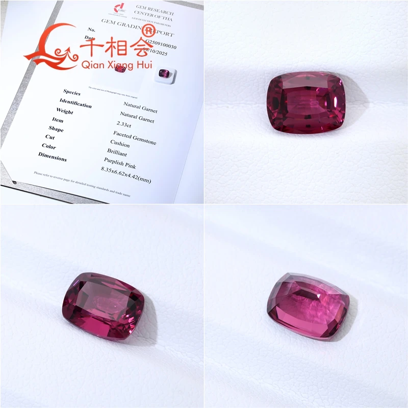 2.2ct -2.7ct  Natural Garnet  Purplish Pink color Loose Gemstone  Certified by GRC  for jewelry making
