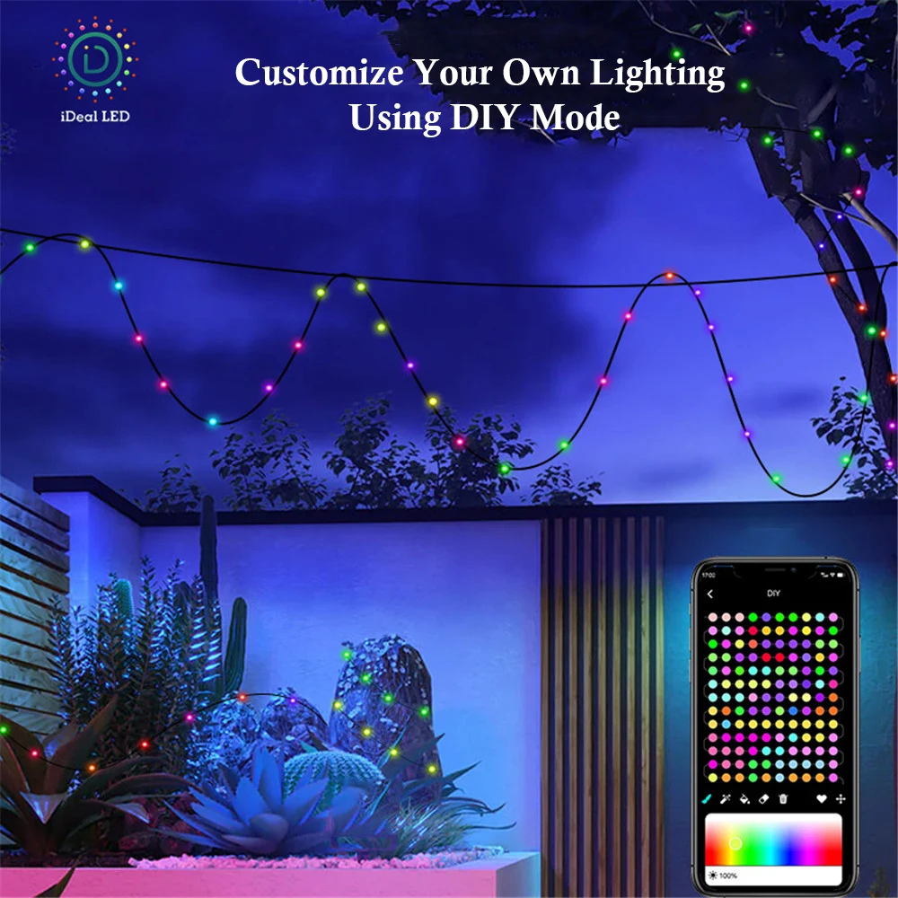 Guirxiété lumineuse LED avec contrôle d\'application, lumières dégradées extérieures pour Noël, décoration de fête de vacances, guirxiété lumineuse