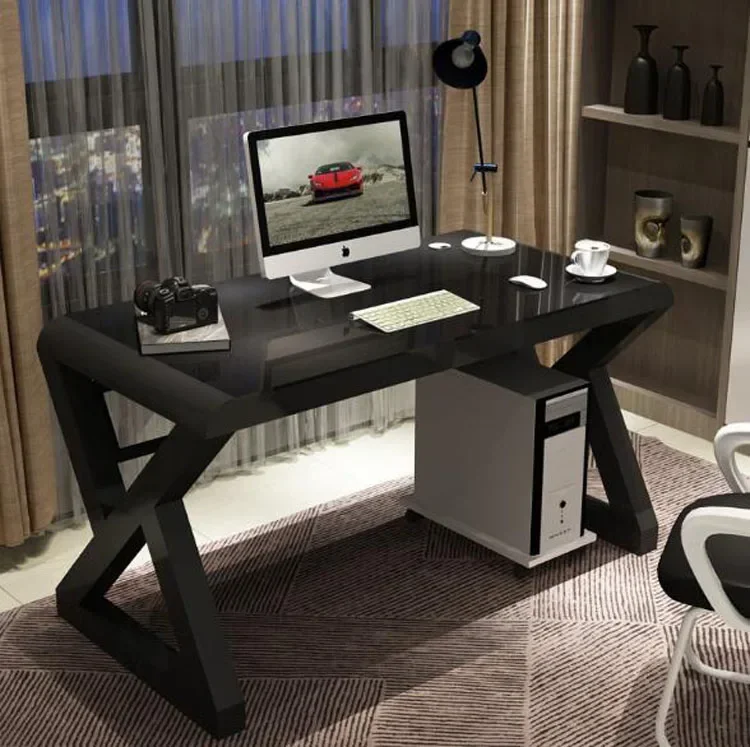 Home Office Simple Modern Desktop Study Office Game Desk Tempered Glass Computer Desk