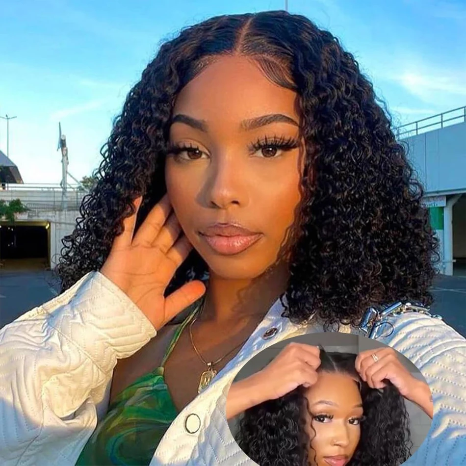 13x6 Deep Curly Bob Wigs Pre Plucked Short Bob Lace Front Curly Human Hair Wigs Transparent Deep Wave Frontal Wig For Women