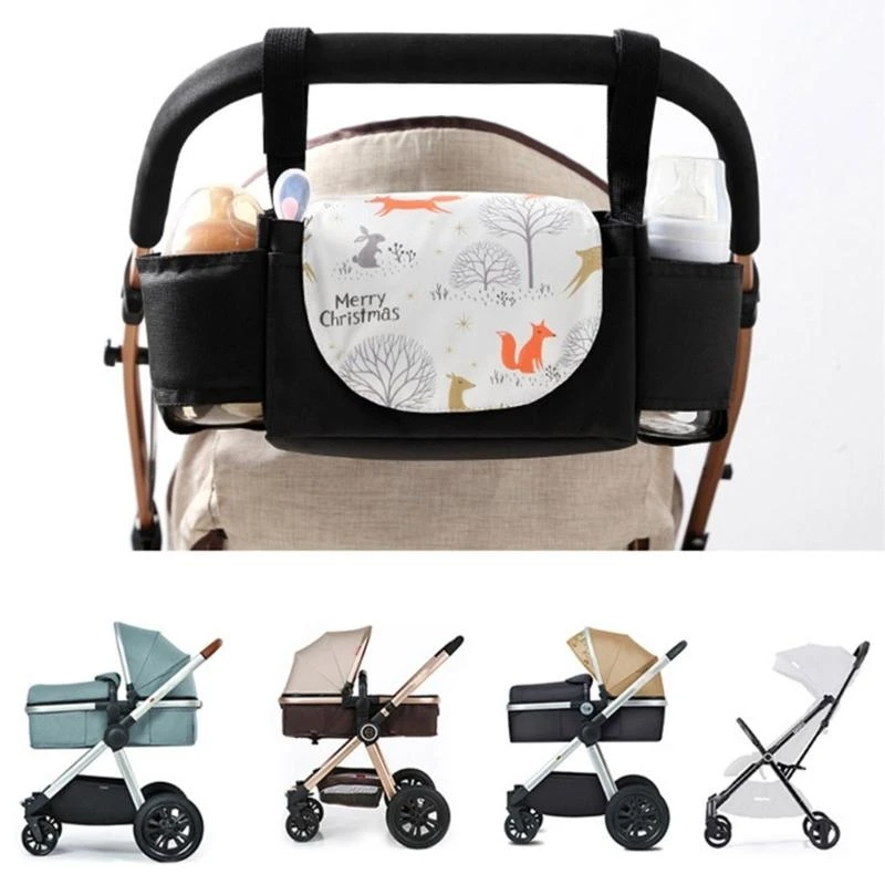 E7CE Polyester Detachable Bag Pockets for Diaper Storage Secure Straps Phone Keys Toy