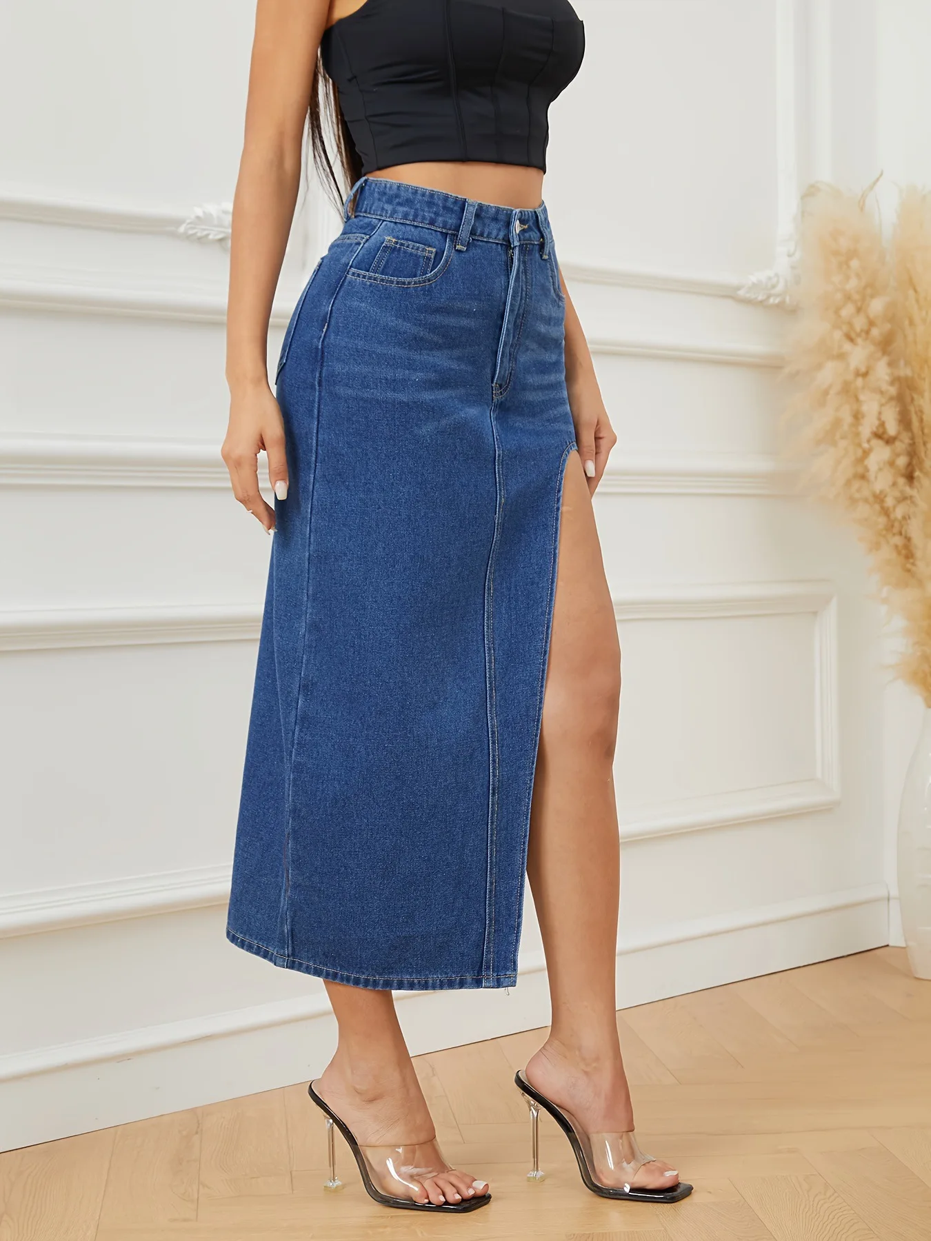 2024 New Arrival Women\'s Irregular Slit Denim Skirt Fashion Loose Sexy Mid-Length Jeans Skirt Casual Ladies Clothing XS-L