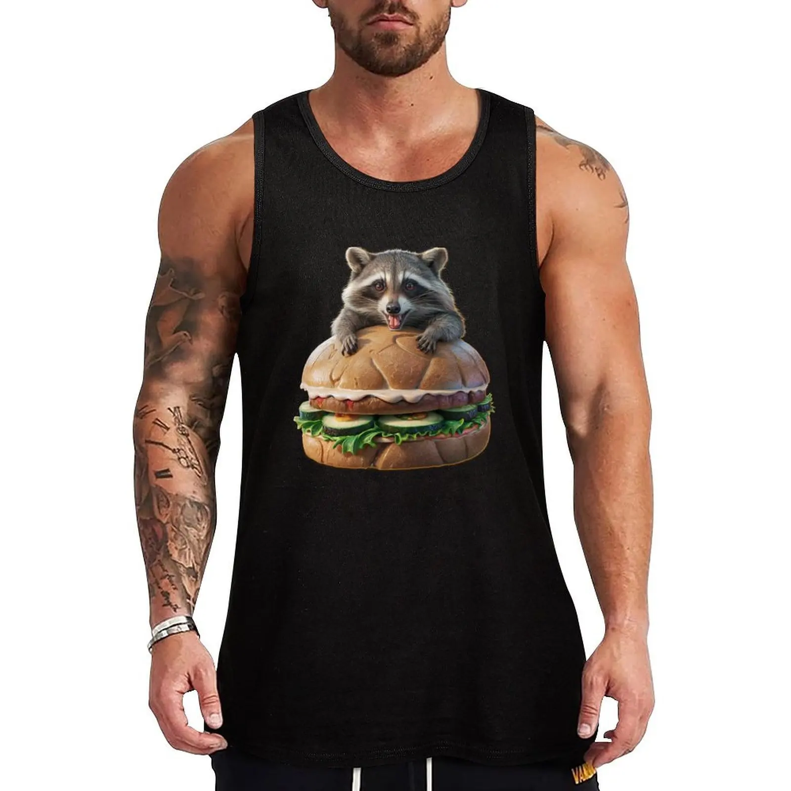

A raccoon and his sandwich Tank Top Sleeveless Gym Tank Top Fitness Training Quick Dry