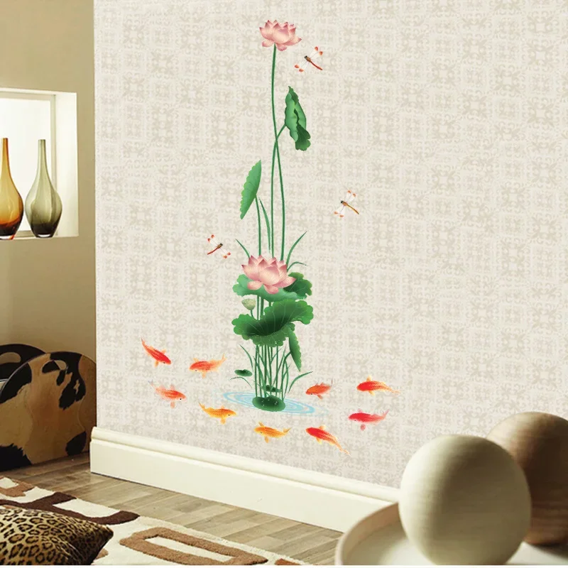 living room TV wall warm bedroom decoration Chinese wind fifth generation removable wall lotus