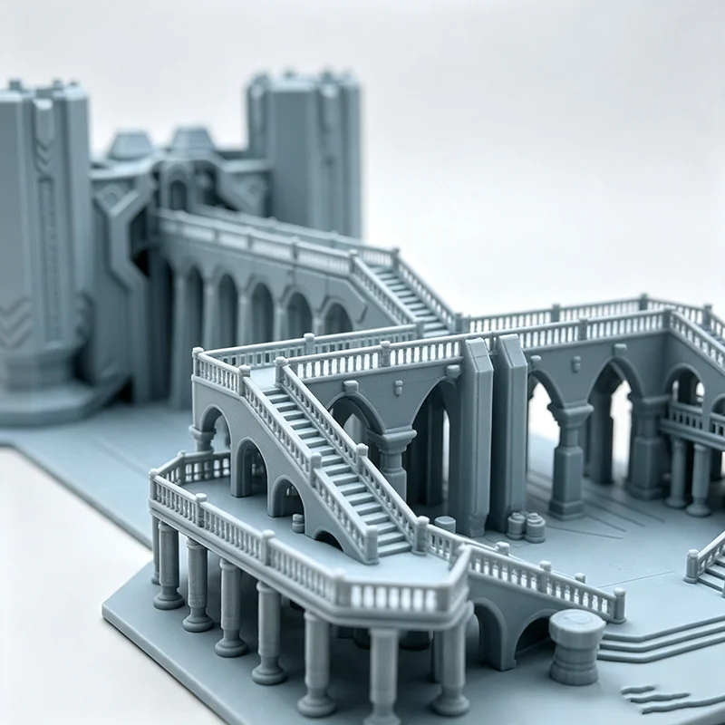Miniature Sculpture of Medieval Ruins with Arches and Staircases Suitable as a Decorative Statue for Strategy Board and DND Game